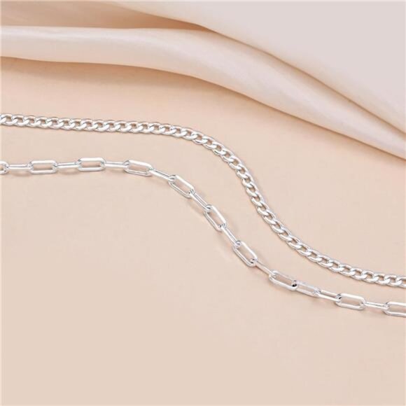 2 Layered Necklaces Waleska Silver Plated Chain Necklace - Picture 3 of 7